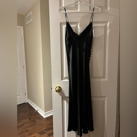 ZARA Black Slip Dress - cowl neck, leg slit, size small - Picture 5 of 7